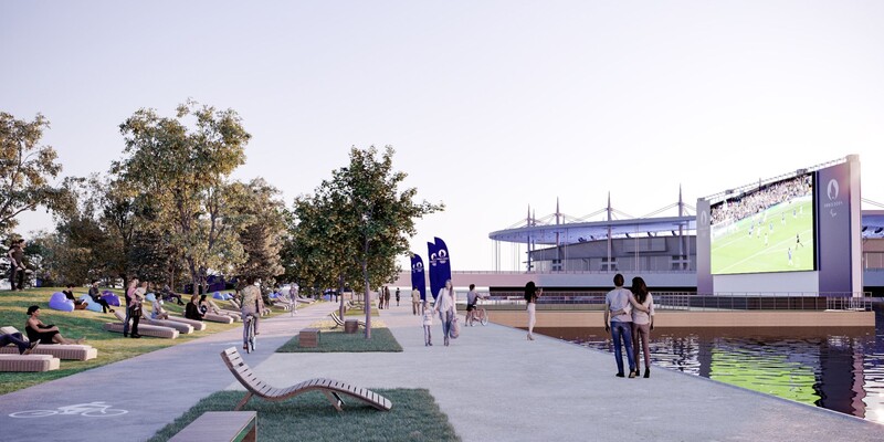 Représentation des aménagements du canal au niveau du bassin de la Maltournée pendant les Jeux Olympiques de Paris 2024